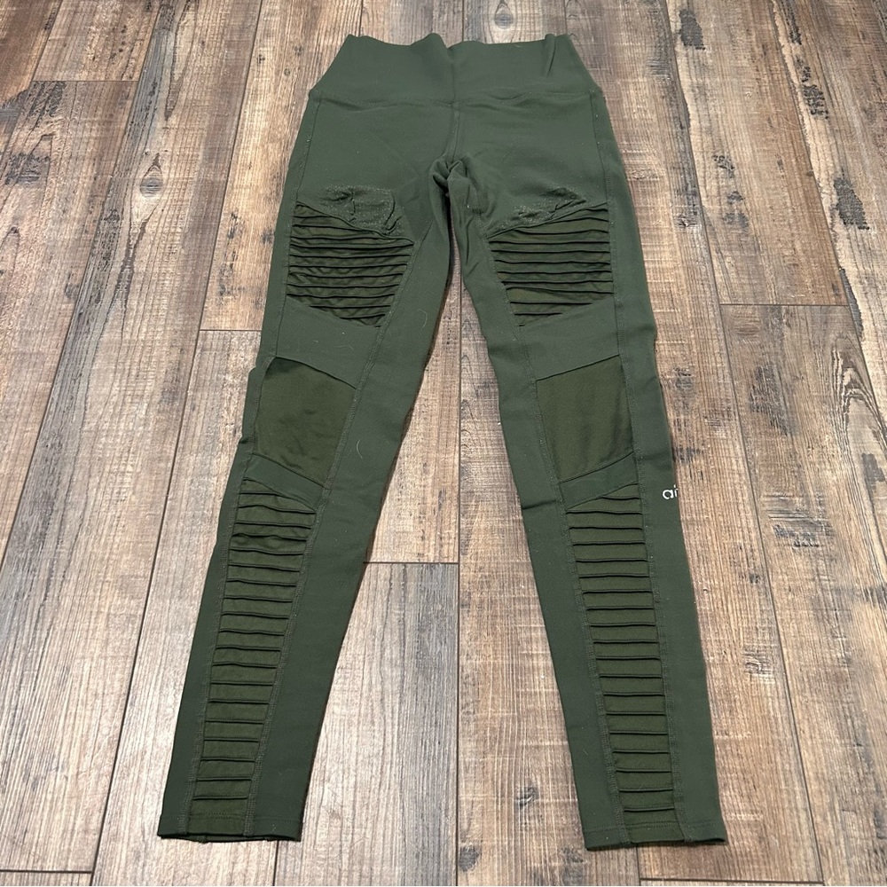 ALO‎ Green Moto Ankle Leggings Women Stretch Comfort High Rise Athleisure FLAWS
